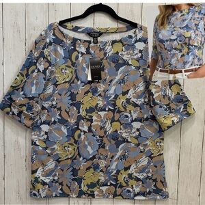Lauren Ralph Lauren Womens Top 2X Spring Floral Boat Neck Sleeve Cuffed Cotton